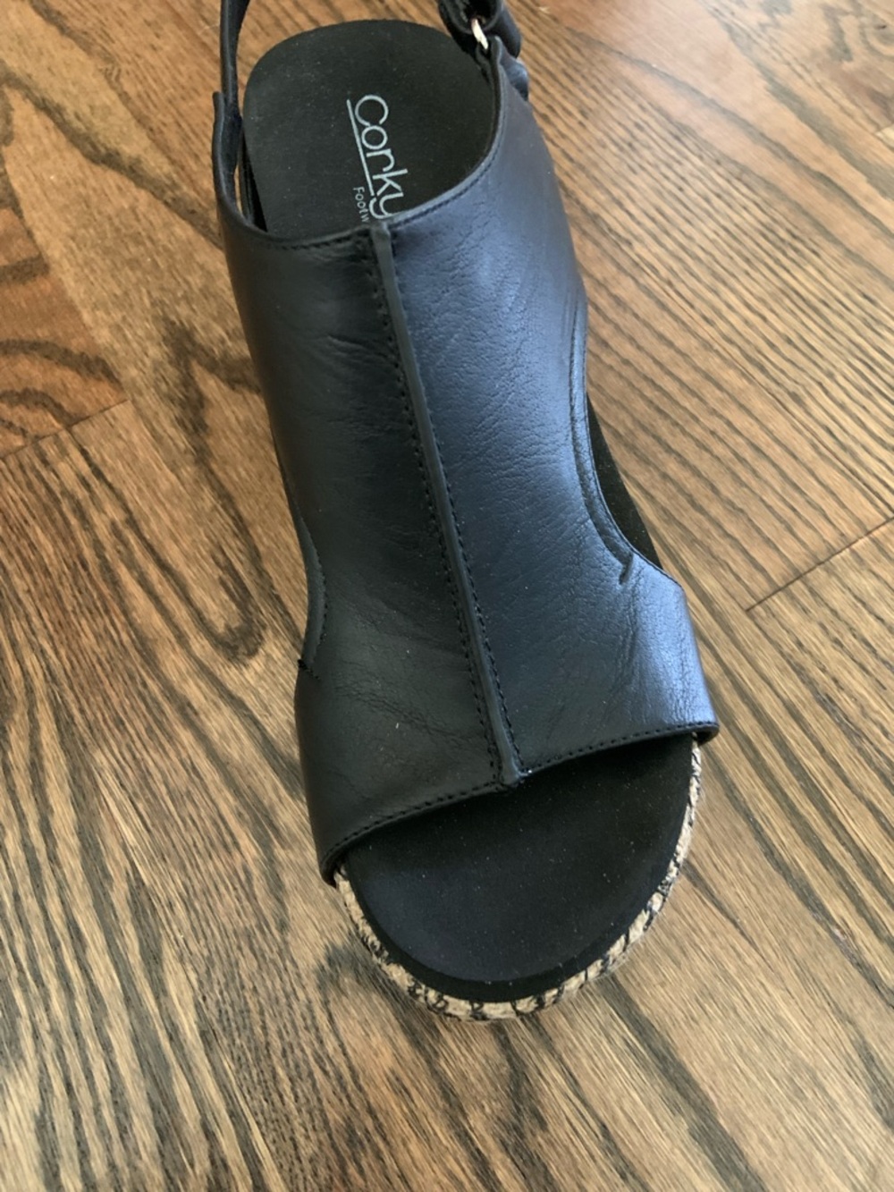 Corkys Black Carley Open-Toe Slingback Wedge Sandals Floral Wrap Cork - Picture 7 of 10